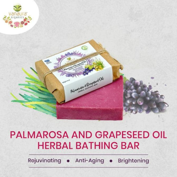 Palmarosa And Grapeseed Oil Herbal Bathing Bars (Rejuvenating, Anti Ageing, Brightening) - Vanaura Organics