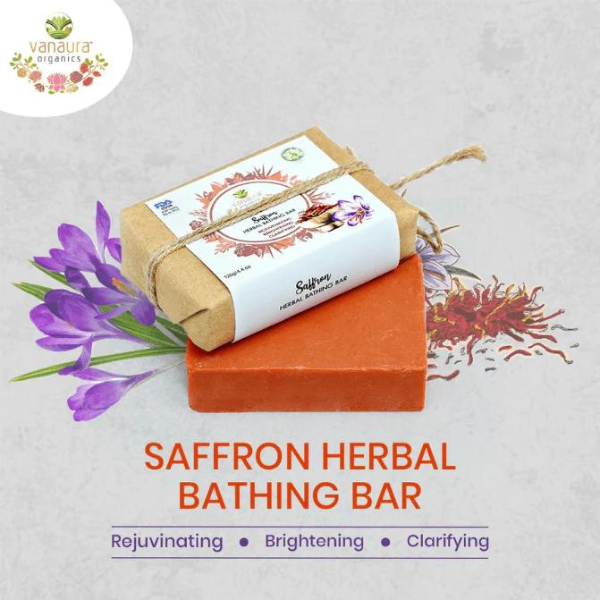 Saffron Herbal Bathing Bar- (Rejuvenating, Brightening, Clarifying)-125g - vanaura organics