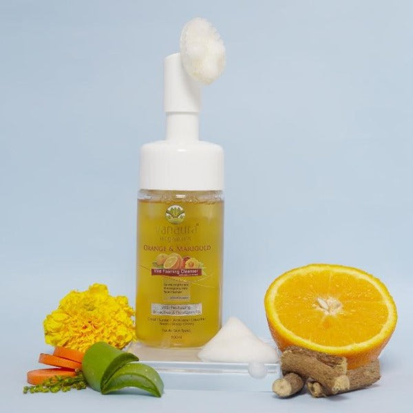 Orange and marigold Mild foaming face cleanser with silicon brush - Vanaura Organics