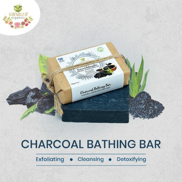 Charcoal Bathing Bar - (Exfoliating, Cleansing, Detoxifying) Natural Handcrafted Bar(125g)- vanauraorganics