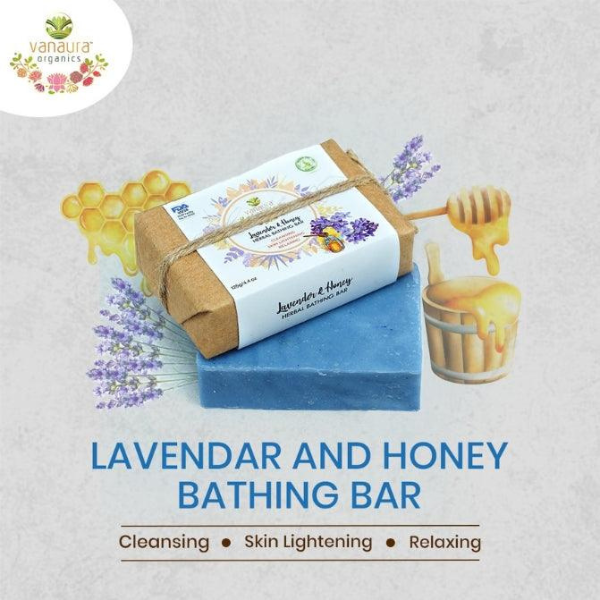 Lavender And Honey Bathing Bar - (Cleansing, Skin Lightening, Relaxing) - Natural Handcrafted Bar (125g)- Vanaura organics