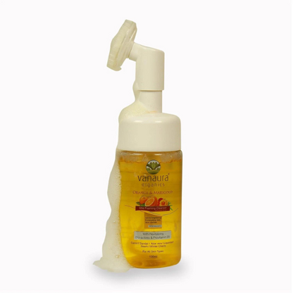 Refreshing burst  Mild foaming face cleanser enriched with Orange and marigold extracts with silicon brush (For clean, hydrated skin) - Vanaura Organics