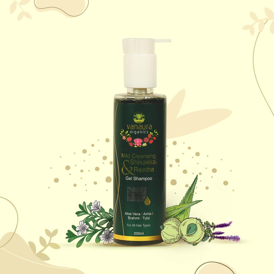 Shikakkai &amp; Reetha,Mild Cleansing gel shampoo-200 ml - vanauraorganics