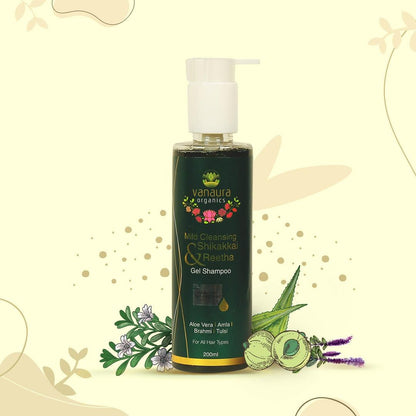 Shikakkai &amp; Reetha,Mild Cleansing gel shampoo-200 ml - vanauraorganics